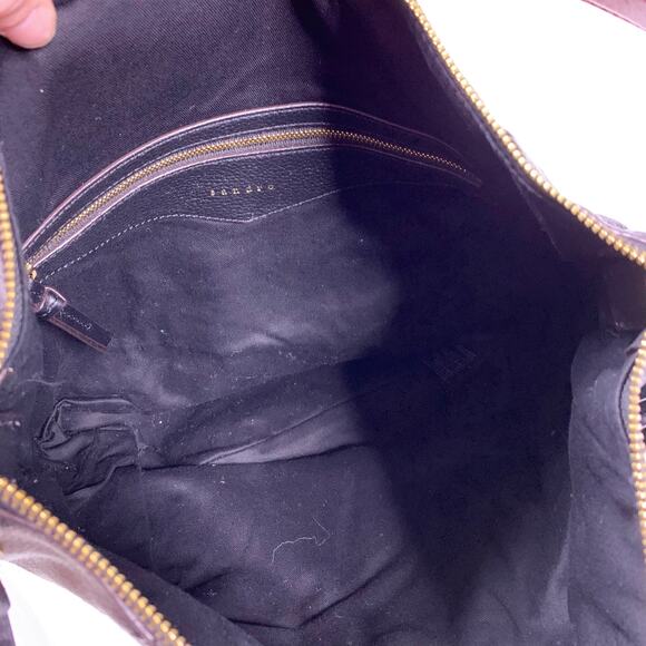 Sandro Black Leather Hobo Shoulder Handbag Gold Hardware Orange SA907H $490 - Picture 4 of 5